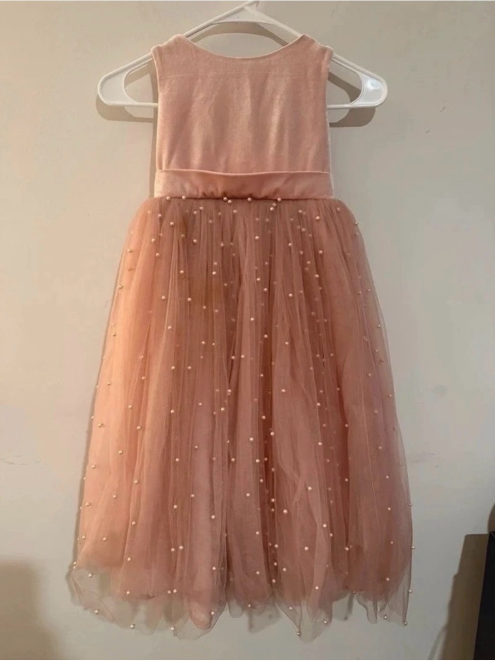 La Novale Girls Dusty Pink Tulle Pearl-Embellished Flower Girl Dress